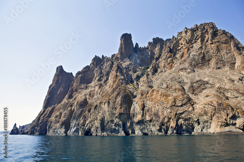 View from the sea to Kara-Dag and Golden Gate of Crimea © aphonua