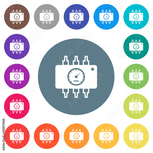 Hardware diagnostics flat white icons on round color backgrounds