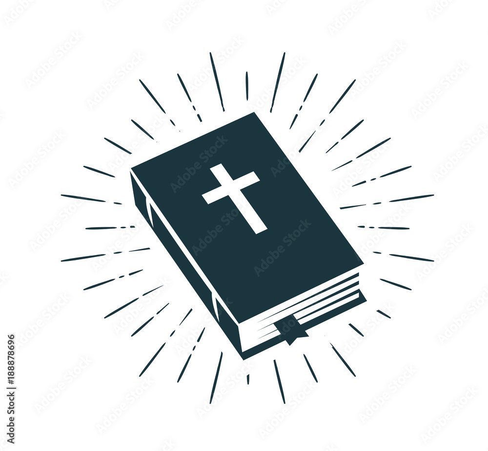 Fototapeta premium Bible, Scripture logo or label. Faith, creed, prayer icon. Vector illustration