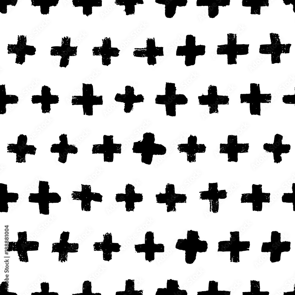 Obraz premium Vector hand drawn seamless cross pattern. Black and white ink background. Design for fashion textile print.
