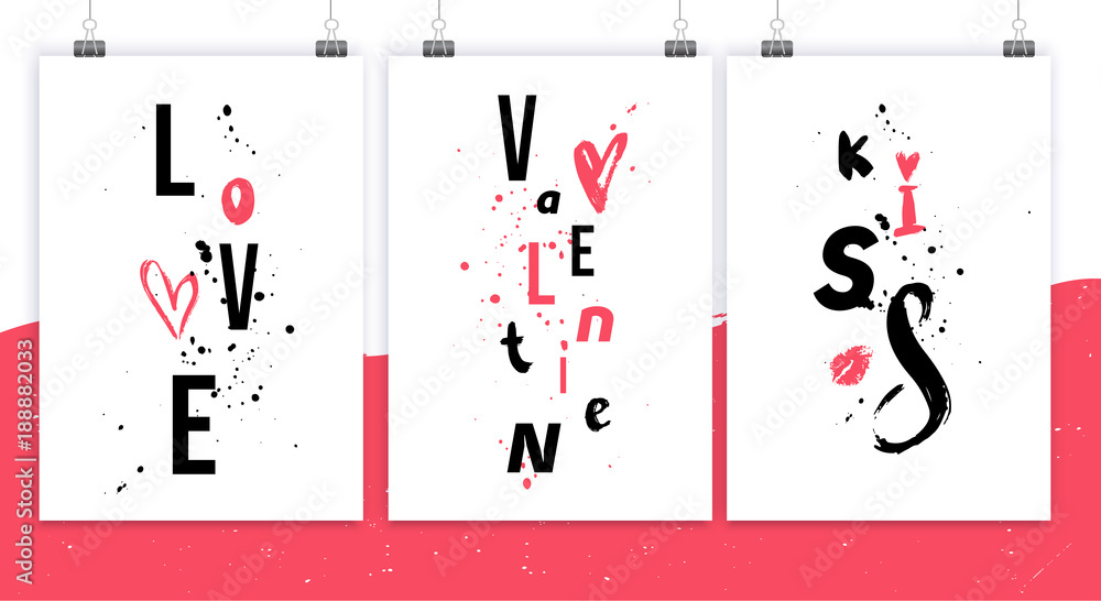 Set of Valentine day typography posters with grunge stains. Set of Valentine day typography posters with grunge stains.