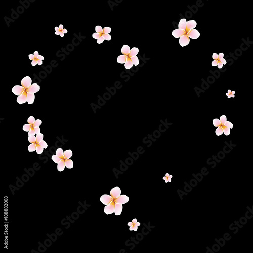 Festive Background with plumerias. Feminine Pattern for Postcard, Print, Banner or Poster. Small Pretty  flowers For Party Decoration, Wedding, Birthday or Anniversary Invitation.