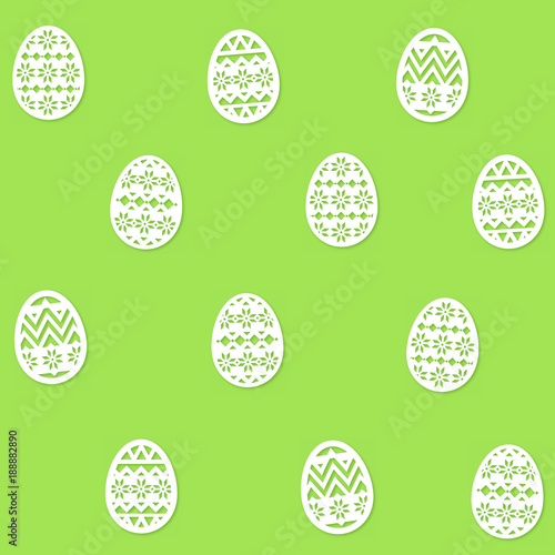 Easter Eggs paper cut Pattern on green background - white eggs