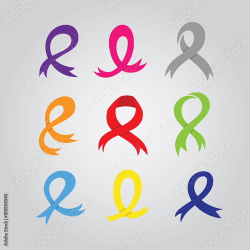 Multicolor awareness ribbon set vector