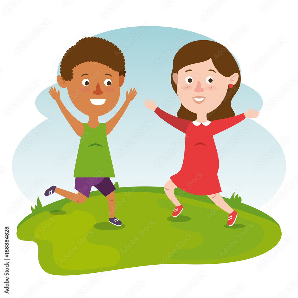 couple happy kids characters vector illustration design
