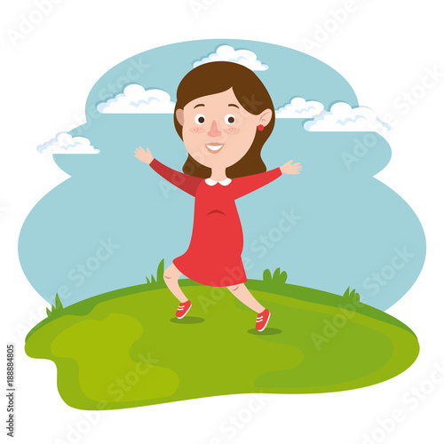 happy girl running in the field vector illustration design