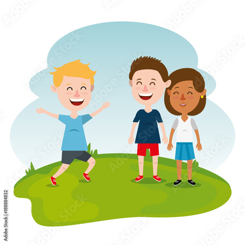 group of happy kids characters vector illustration design