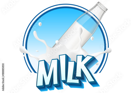  Milk bottle with lukewarm milk and milk word