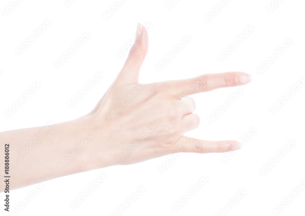Beautiful female woman hand rock n roll sign Beautiful female woman hand rock n roll sign