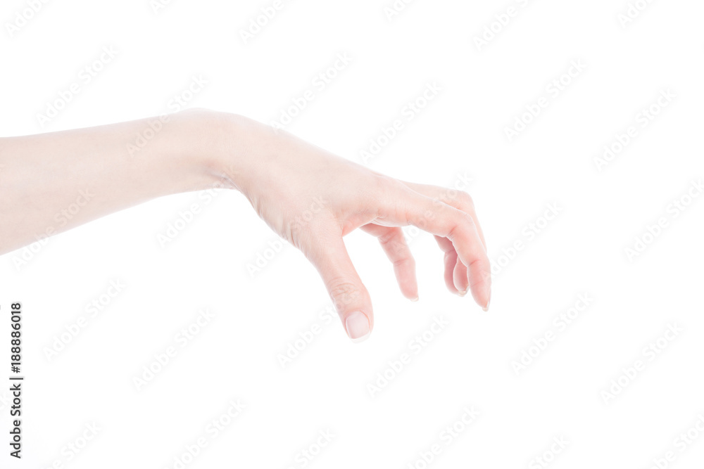 Woman's hand making gesture while grab some items Woman's hand making gesture while grab some items