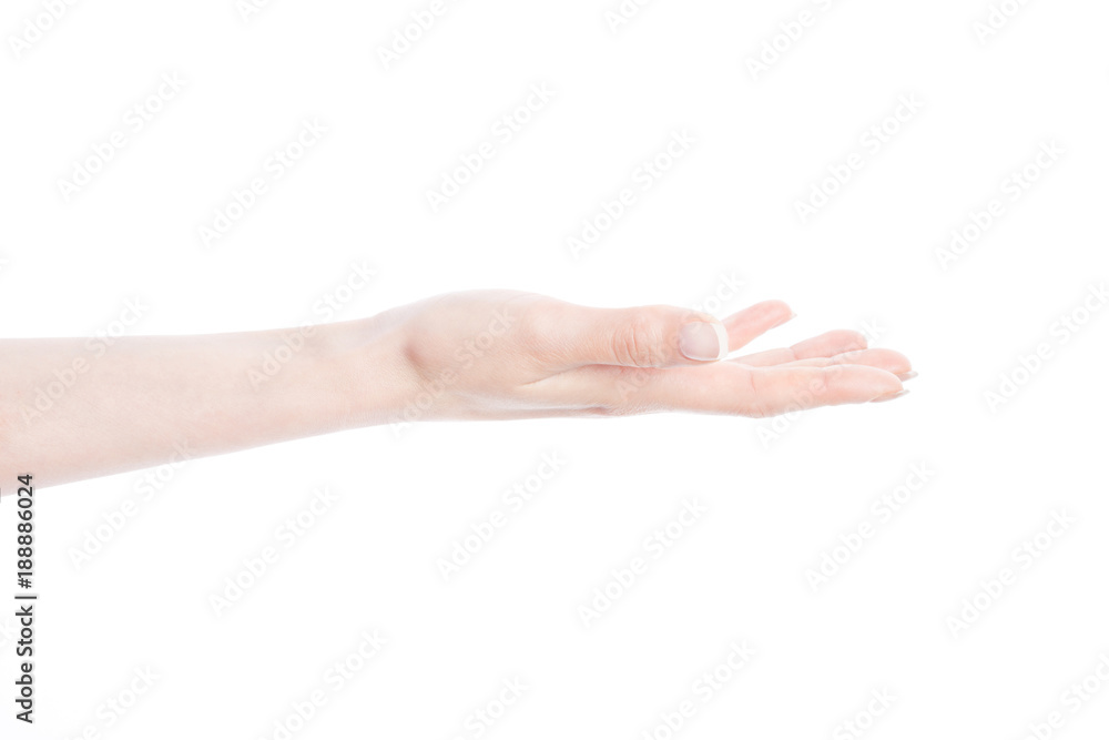 Close-up of beautiful woman's hand. Palm up Close-up of beautiful woman's hand. Palm up