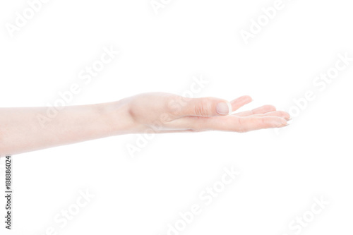 Close-up of beautiful woman's hand. Palm up