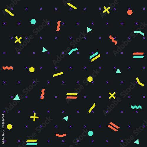 Pattern seamless memphis retro style. Abstract vector seamless background. Memphis geometric pattern vintage pop art shapes. Modern minimal colorful trendy graphic good for fabric or cover print art. © Free Ukraine&Belarus