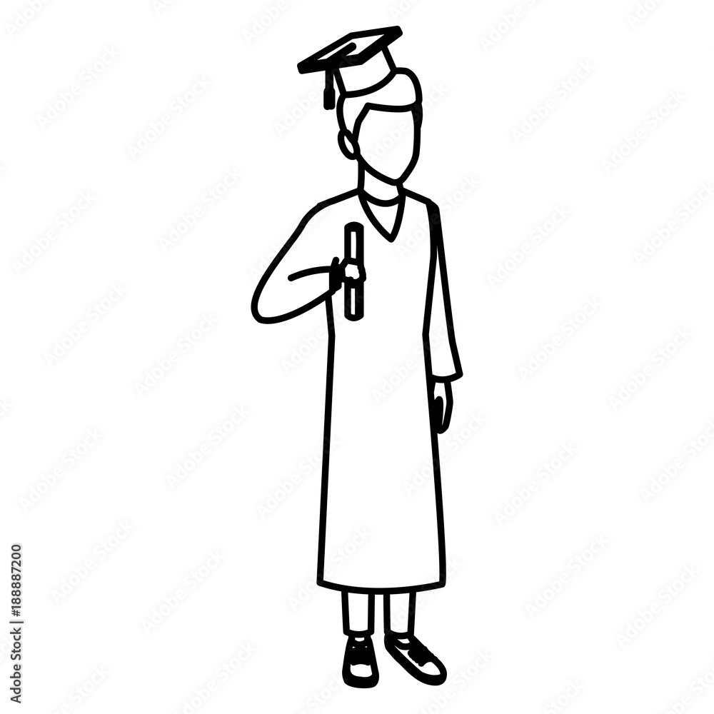 Young man student with graduation gown icon vector illustration graphic design Young man student with graduation gown icon vector illustration graphic design