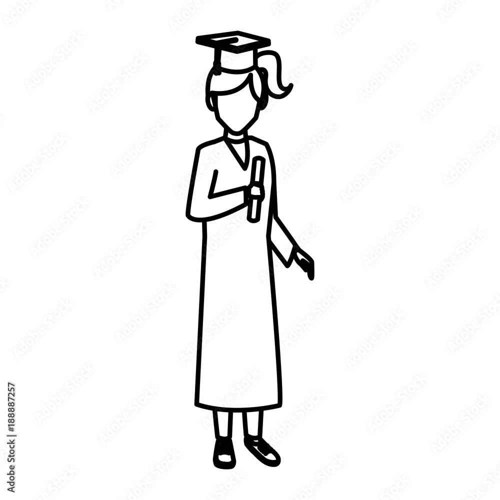 Student woman with graduation gown icon vector illustration graphic design Student woman with graduation gown icon vector illustration graphic design