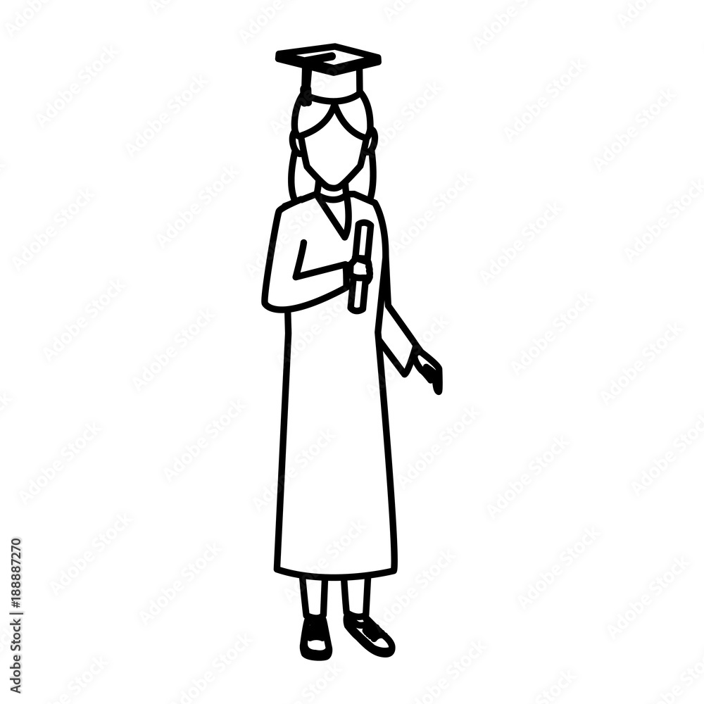 Student woman with graduation gown icon vector illustration graphic design Student woman with graduation gown icon vector illustration graphic design