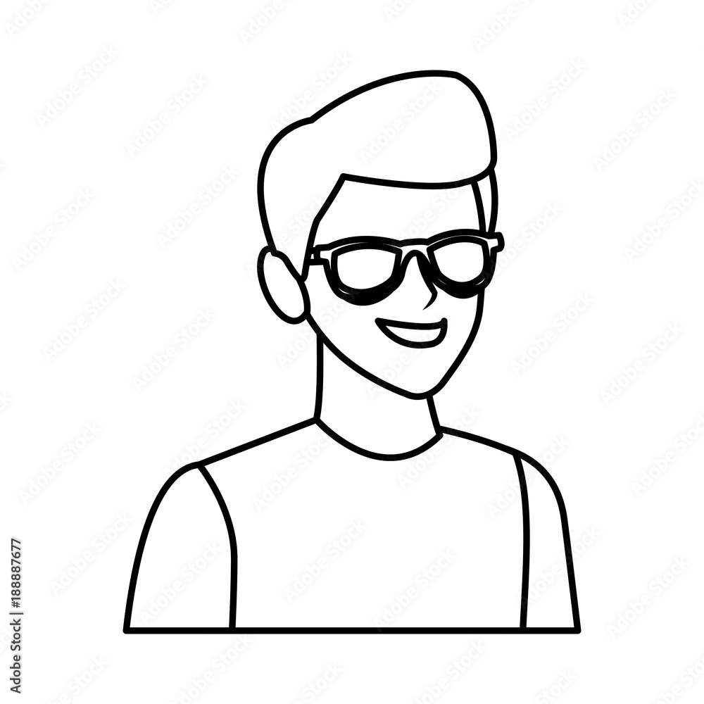 Young man with sunglasses cartoon icon vector illustration graphic design Young man with sunglasses cartoon icon vector illustration graphic design