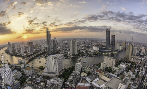 Bangkok Business building near chao praya river in sunset time