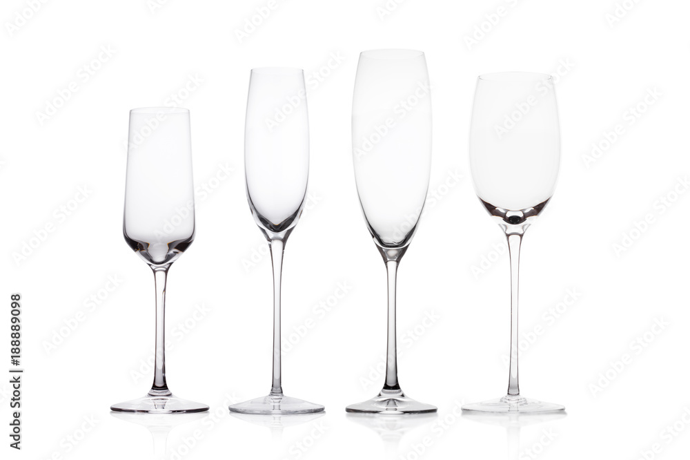 Empty champagne glasses on white background Empty champagne glasses on white background