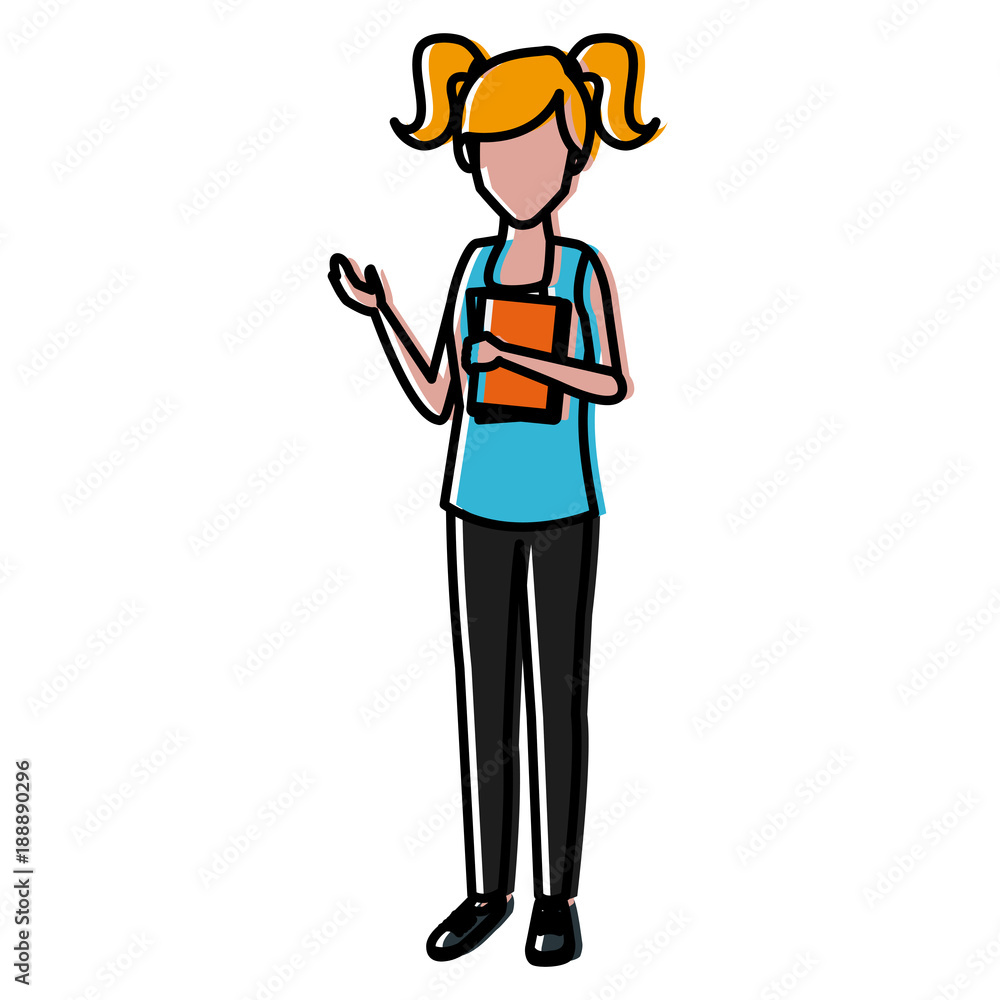 Young woman student cartoon icon vector illustration graphic design