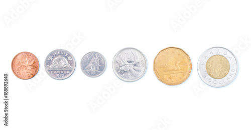 Canadian Coins on a White Background