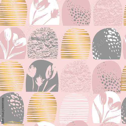 Abstract floral seamless pattern tulips .Trendy hand drawn textures