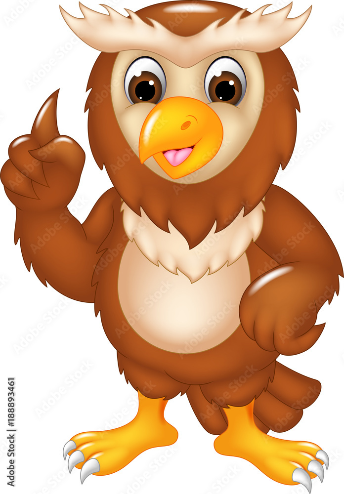 Fototapeta premium sweet owl cartoon posing with smiling and pointing