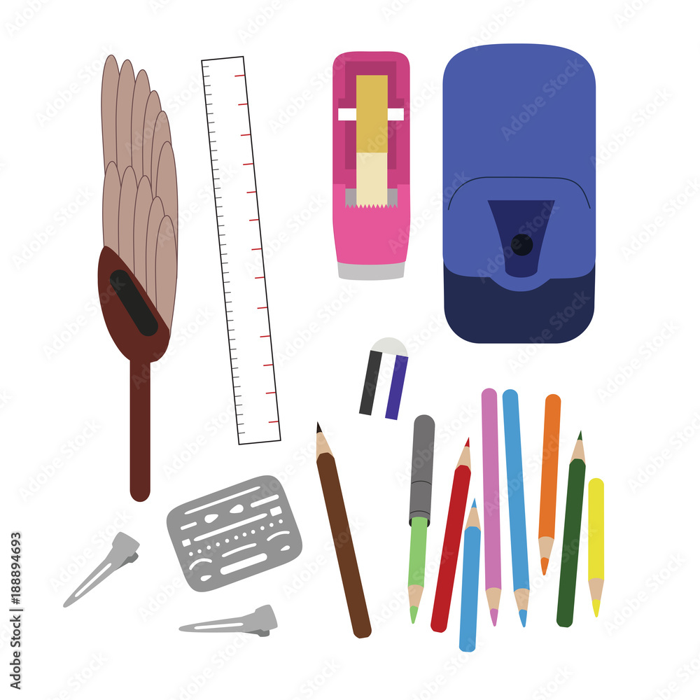 Set of supplies vector. Set of supplies vector.