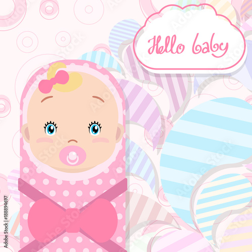 Baby girl, vector cute background.