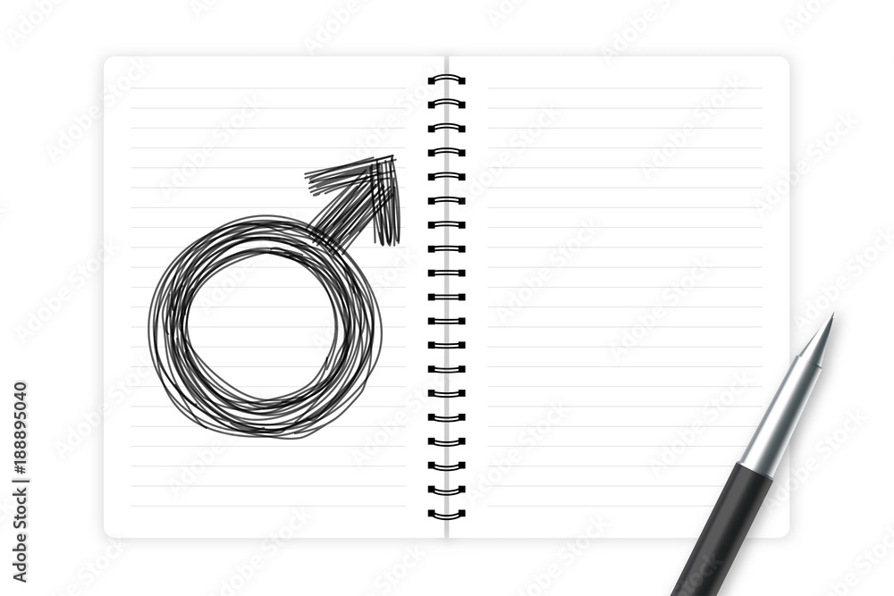 Male gender symbol hand drawing by pen sketch black color with notebook,  illustration isolated on white background, with copy space Stock Vector |  Adobe Stock