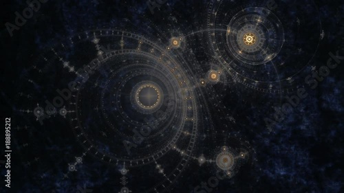 Old clock or ancient nautical instrument, compass, animation of cogs working together on dark blue grunge parchment, gears rotating, abstract illustration, background