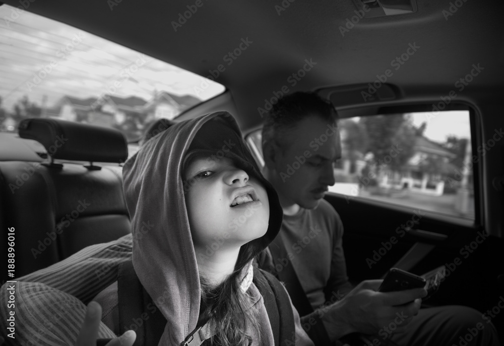 Family trip, monochrome picture
