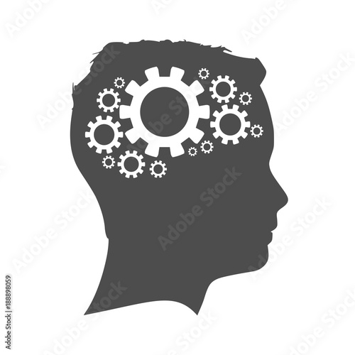 Silhouette of a head. Mental health relative design template. Gears group as a symbol of a brains