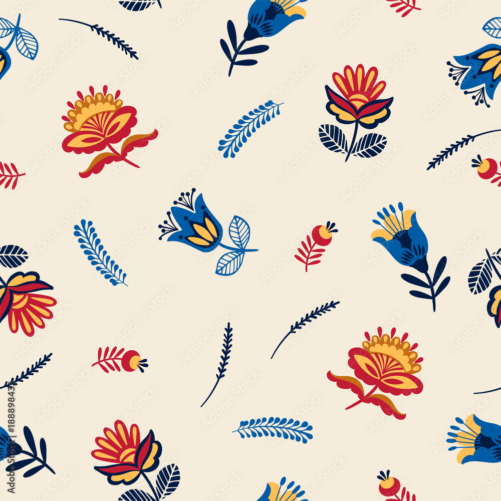 Folk floral seamless pattern. Folk floral seamless pattern.