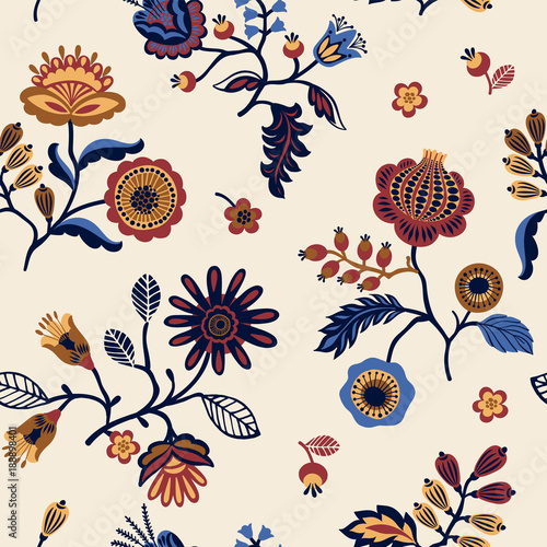 Folk floral seamless pattern.