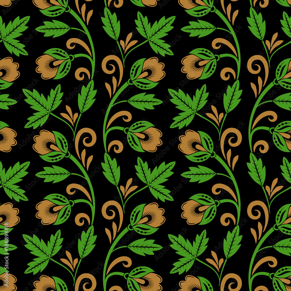 Floral seamless pattern in traditional russian style. Khokhloma painting. Vector Illustration Floral seamless pattern in traditional russian style. Khokhloma painting. Vector Illustration