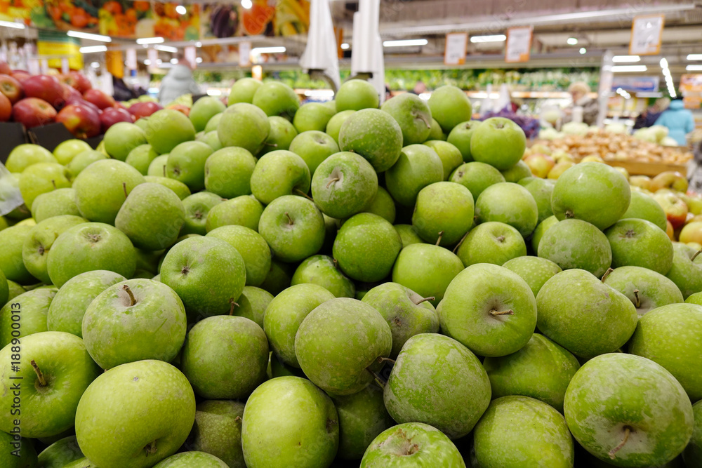fresh apples on the counter in the store fresh apples on the counter in the store