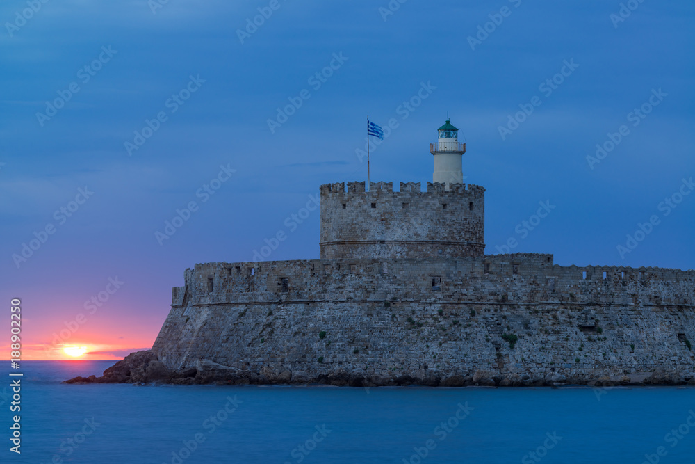 Agios Nikolaos fortress on the Mandraki harbour of Rhodes
