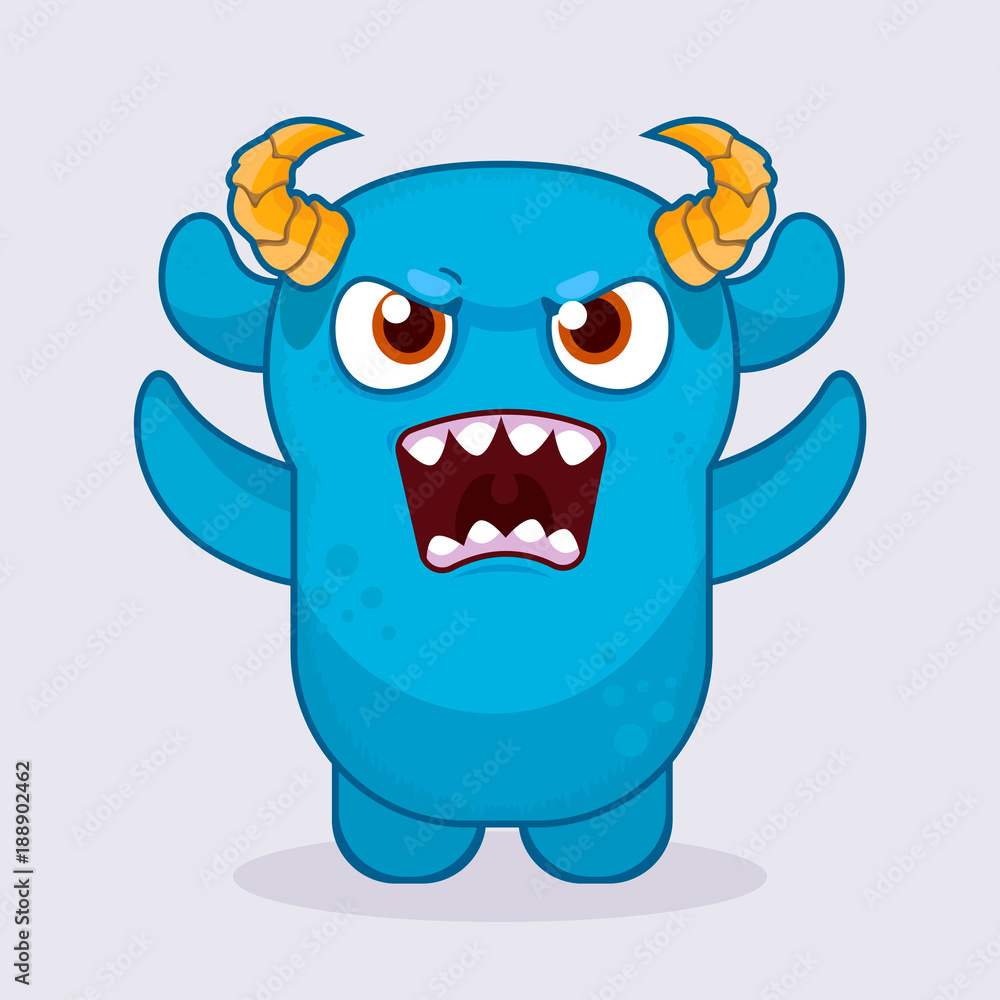 Cute cartoon monster.  Crazy monster emotion. Cute monster illustration. 