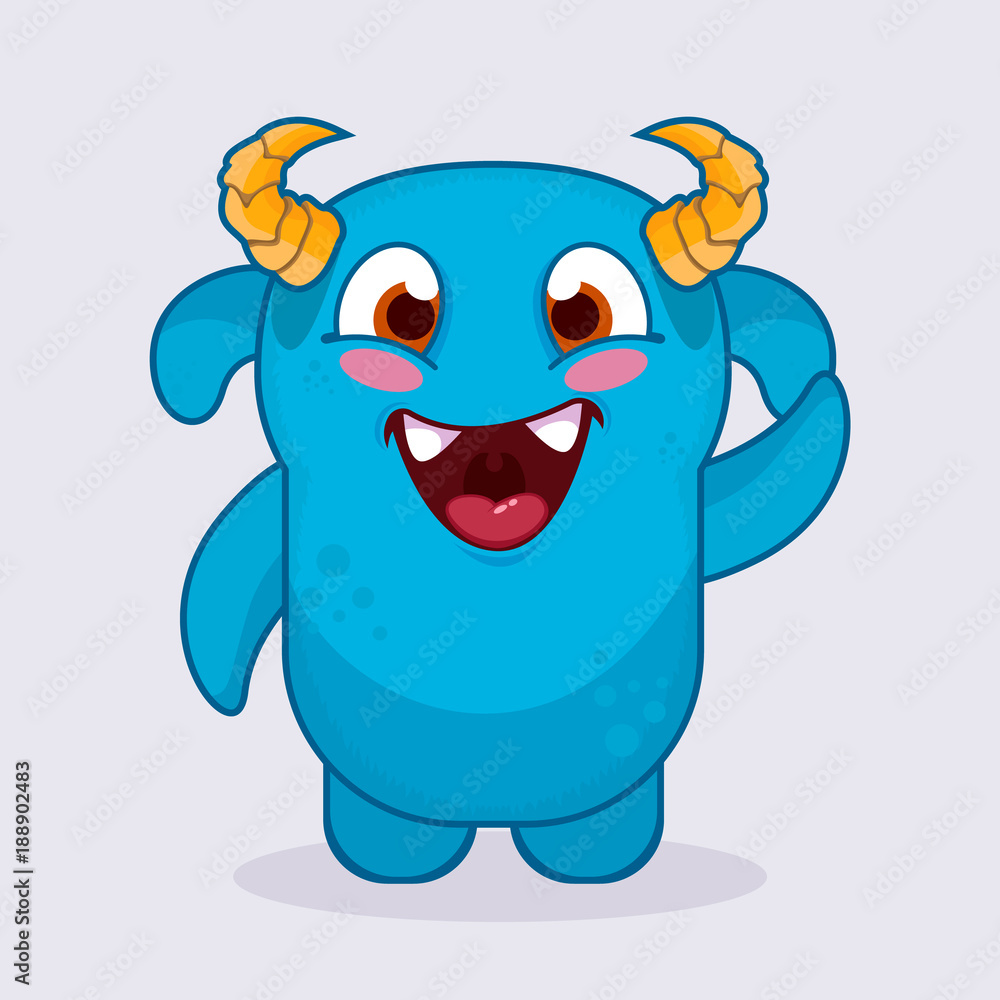 Cute cartoon monster. Happy monster emotion. Cute monster illustration.  Stock Vector | Adobe Stock