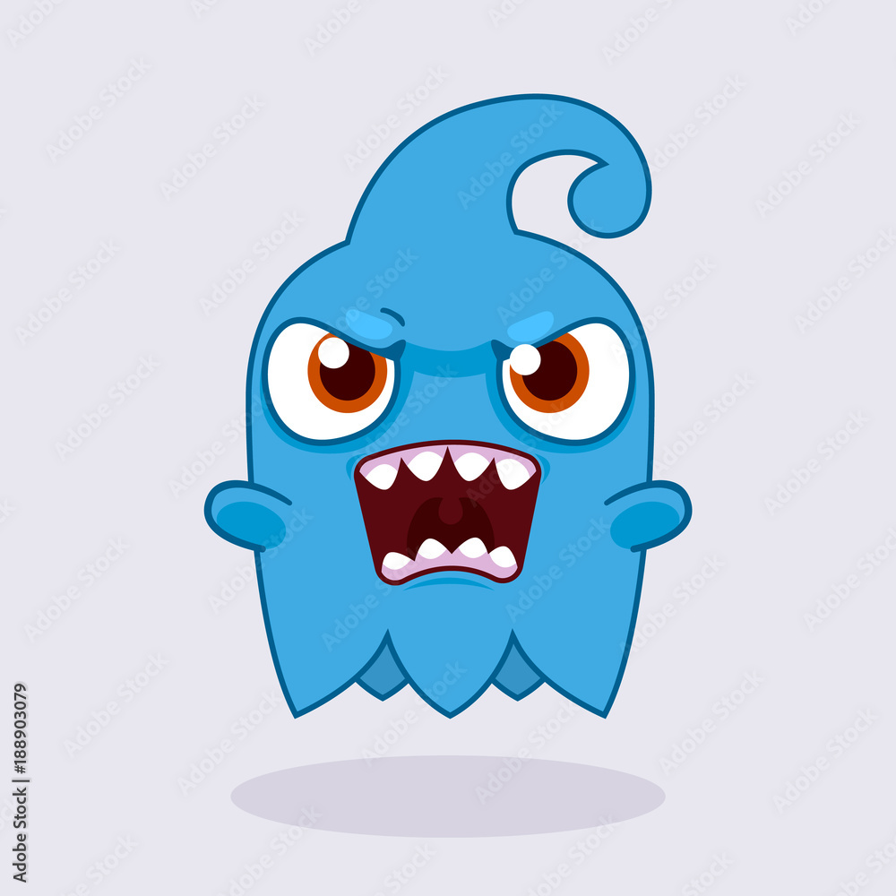 Obraz premium Cute angry monster. Angry monster emotion. Cute ghost illustration. 