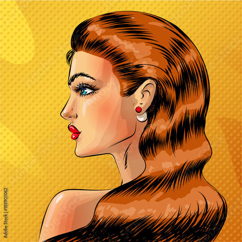Vector pop art beautiful redheaded woman portrait