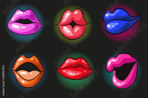 Vector pop art sexy color female lips