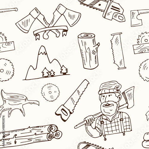 Hand drawn doodle lumberjack seamless pattern