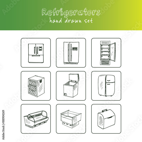 Hand drawn doodle refrigerator set.