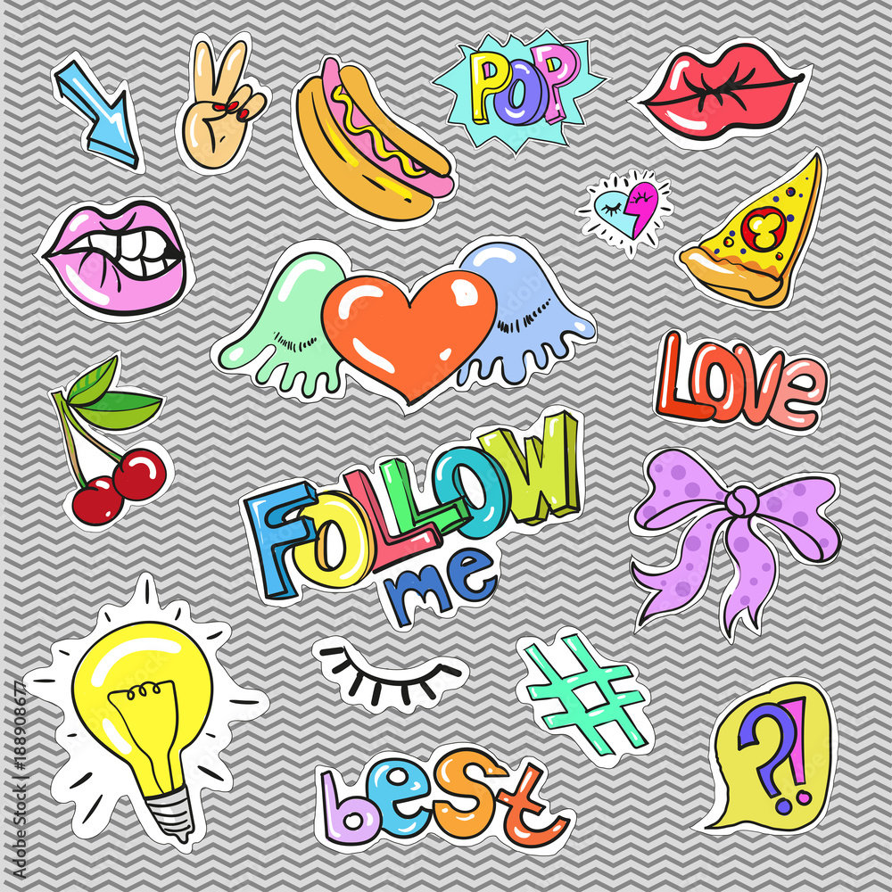 Vector pop art modern badges, patches and speech bubbles Vector pop art modern badges, patches and speech bubbles