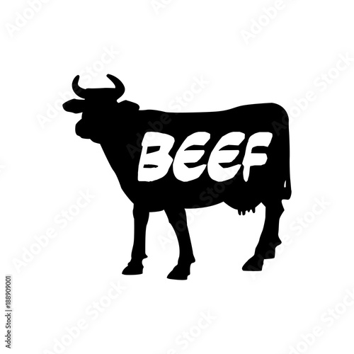 Icono plano BEEF en vaca negro en fondo blanco