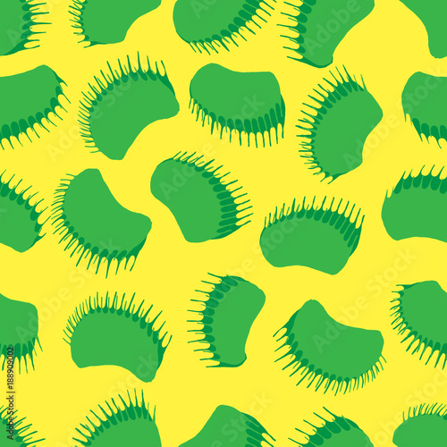 Hand drawn Venus flytrap seamless pattern. Clipping mask used.
