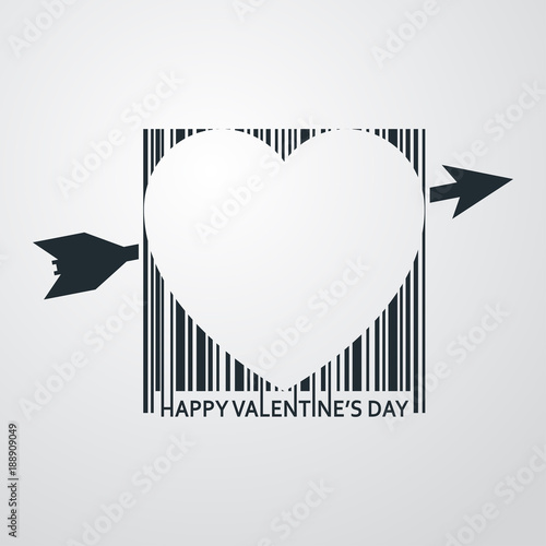 Icono plano codigo de barras HAPPY VALENTINES DAY con corazon en fondo degradado