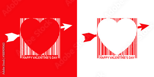Icono plano codigo de barras HAPPY VALENTINES DAY con corazon rojo y blanco